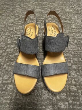 Kork-Ease Women's Gray Two-Strap Slingback Leather Sandals